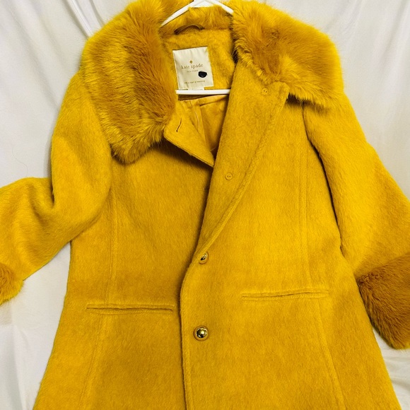 Kate Spade Yellow Faux Fur Coat, size 10 - Picture 1 of 6
